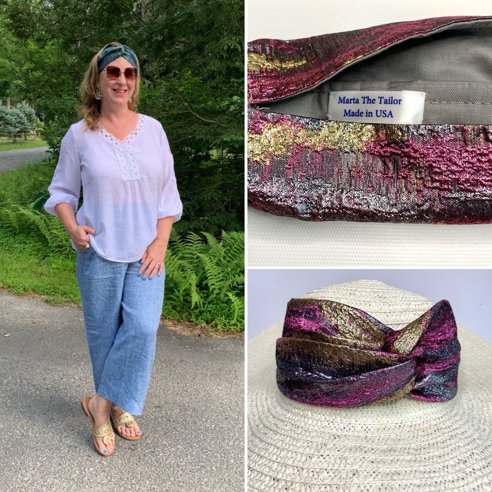 Headband handmade from luxury jacquard fabric fully lined with elastic